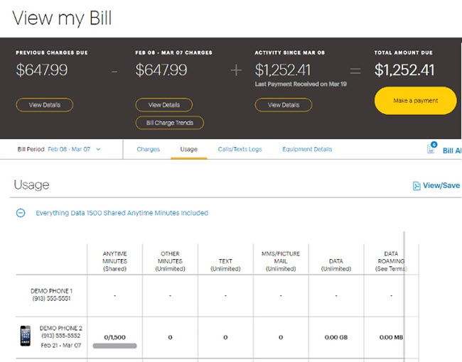 Access Sprint text log via Sprint unbilled call log