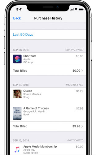 Check purchase history on iPhone