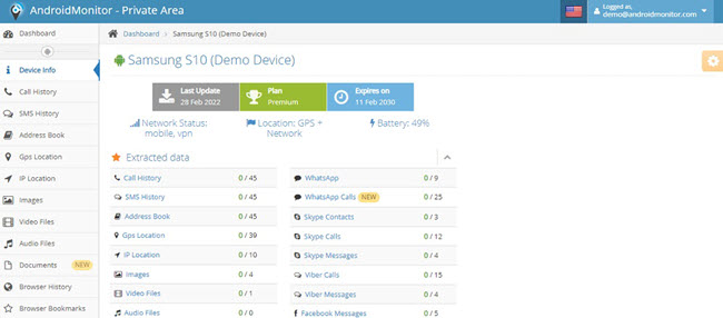 FreeAndroidSpy dashboard