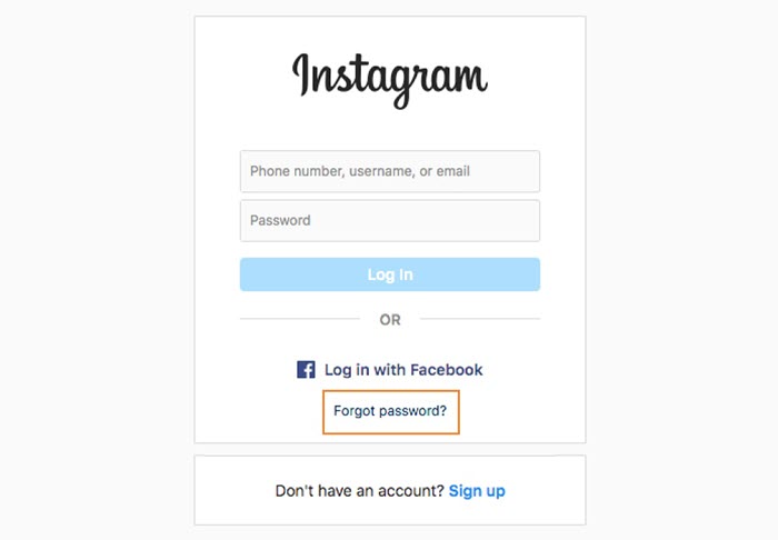 Reset Instagram password