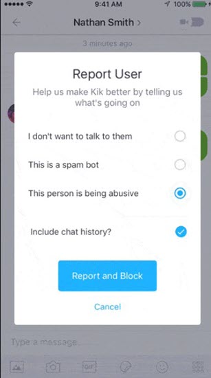 Report issue on Kik