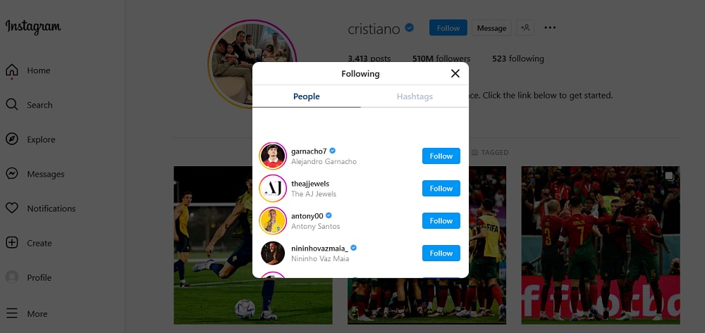  See who the user follows on Instagram 
