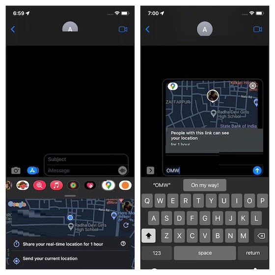 Location sharing via iMessage