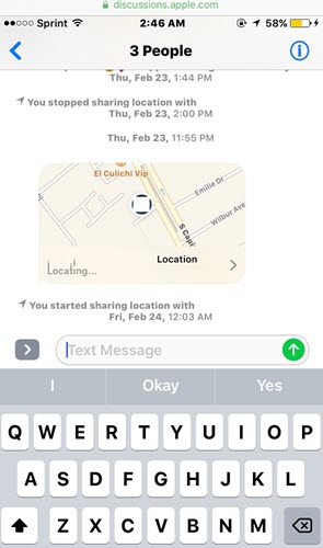 Share location via iMessage