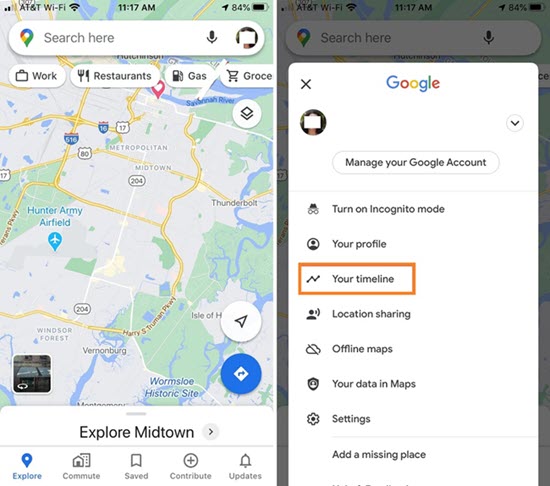 Track iPhone location via Google Timeline