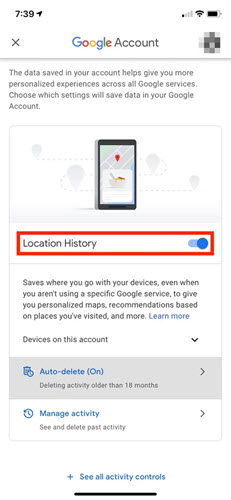 Turn off Location History